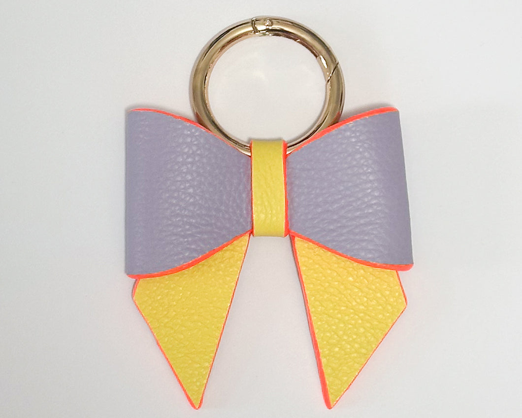 Yellow & Lilac Leather Minnie Bow Bag Charm/Keyring