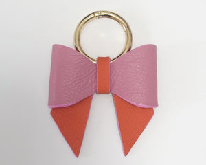 Pink & Orange Leather Minnie Bow Bag Charm/Keyring