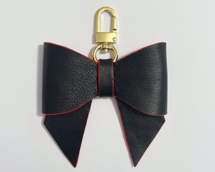 Black & Beige Minnie Bow Keyring with Red Edges
