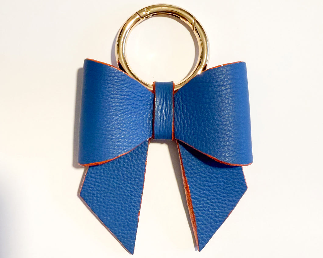 Cornflower Blue Leather Bow Bag Charm/Keyring