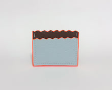 Baby Blue &  Brown Leather Dora Cardholder with Neon Orange Edges