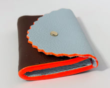 Baby Blue & Cocoa Brown Leather Dora Purse with Neon Orange Edges
