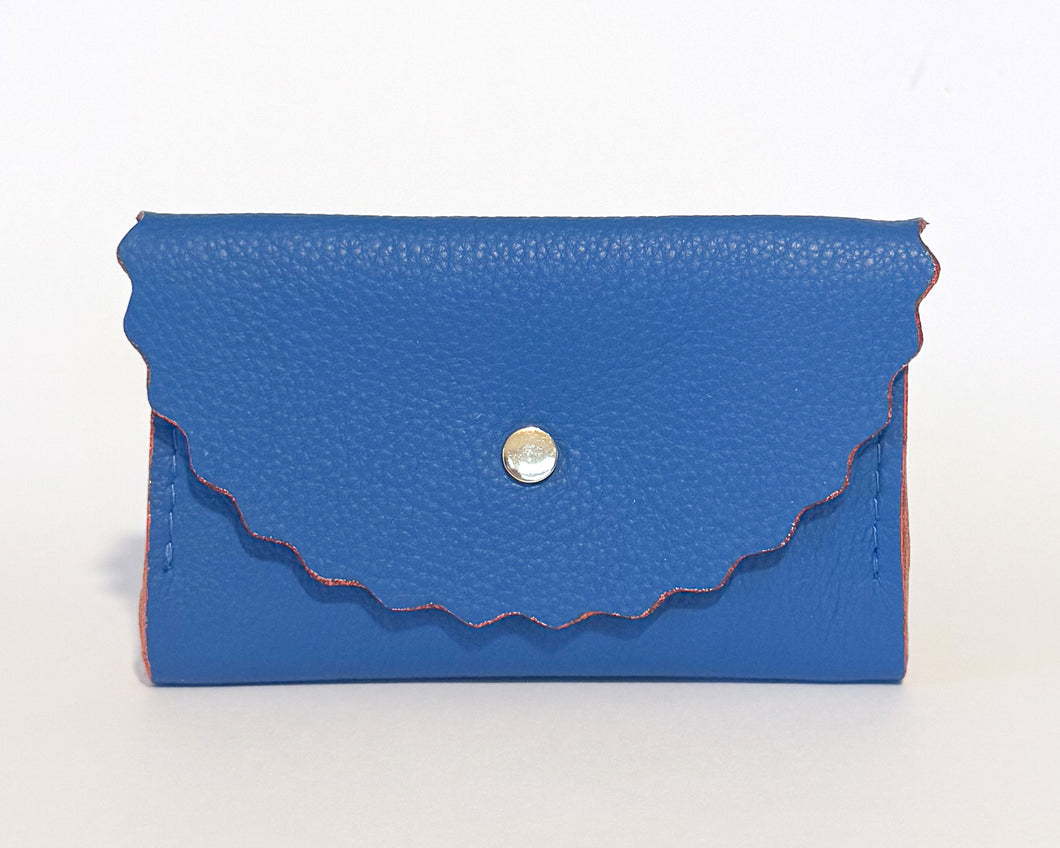 Cornflower Blue Leather Dora Purse with Orange Glitter edges