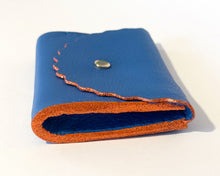 Cornflower Blue Leather Dora Purse with Orange Glitter edges