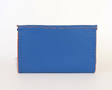 Cornflower Blue Leather Dora Purse with Orange Glitter edges