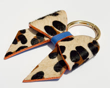 Leopard Print & Cornflower Blue Leather Bow Bag Charm/Keyring