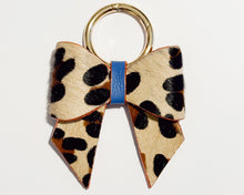 Leopard Print & Cornflower Blue Leather Bow Bag Charm/Keyring