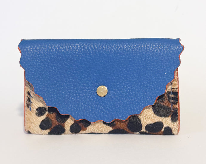 Cornflower Blue & Leopard Print Dora Purse with orange Glitter edges