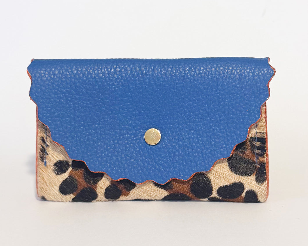 Cornflower Blue & Leopard Print Dora Purse with orange Glitter edges