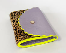Lilac & Leopard Print Dora Purse with Neon Yellow Edges