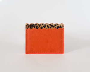 Orange & Leopard Print Dora Cardholder with Neon Orange Edges