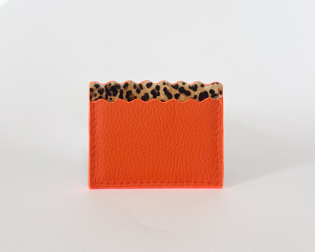 Orange & Leopard Print Dora Cardholder with Neon Orange Edges
