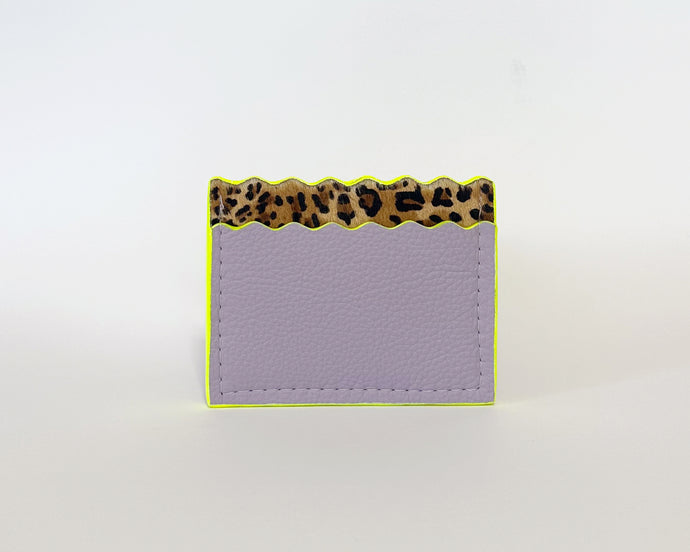 Lilac & Leopard Print cardholder with Neon Yellow Edges