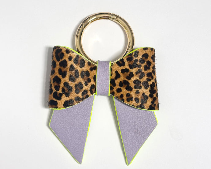 Lilac & Leopard Print Leather Minnie Bow Bag Charm/Keyring