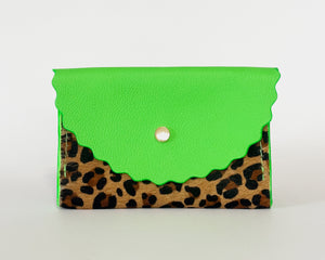 Neon Green & Leopard Print Dora Purse with Neon Green Edges