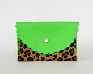 Neon Green & Leopard Print Dora Purse with Neon Green Edges