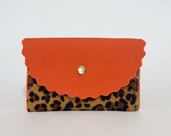 Orange & Leopard Print Dora Purse with Neon Orange Edges