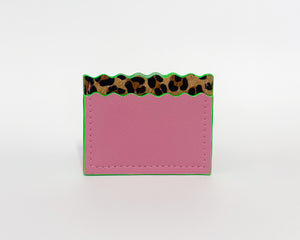 Pink & Leopard Print Dora Cardholder with Neon Green Edges