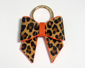 Orange & Leopard Print Leather Minnie Bow Bag Charm/Keyring