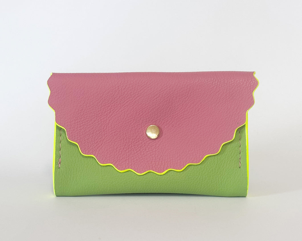 Pink & Green Dora Purse with Neon Yellow Edges