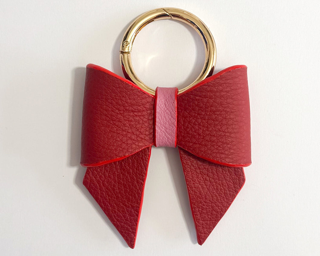 Red & Pink Leather Minnie Bow bag Charm/keyring