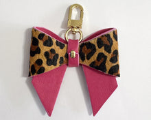 Leopard print & Pink Leather Minnie Bow Key Ring with Pink Edges